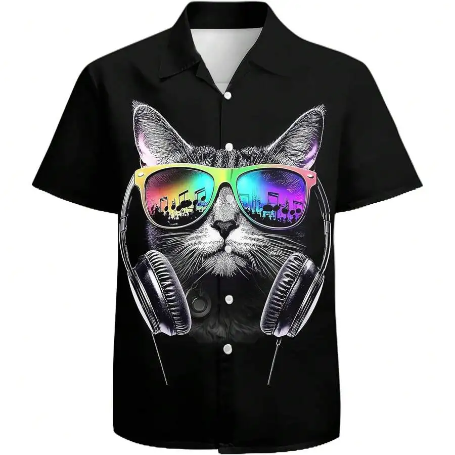 Mens Casual Shirt With Cool Cat Sunglasses Print Lightweight Resort Wear
Mens Casual Shirt With Cool Cat Sunglasses Print Lightweight Resort Wear