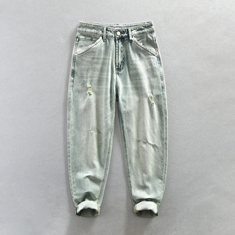 Fashion Worn Out Loose Straight Jeans Men Cotton Plus Size Micro-bullet Light Blue Denim Pants 2023 Spring New
Fashion Worn Out Loose Straight Jeans Men Cotton Plus Size Micro-bullet Light Blue Denim Pants 2023 Spring New