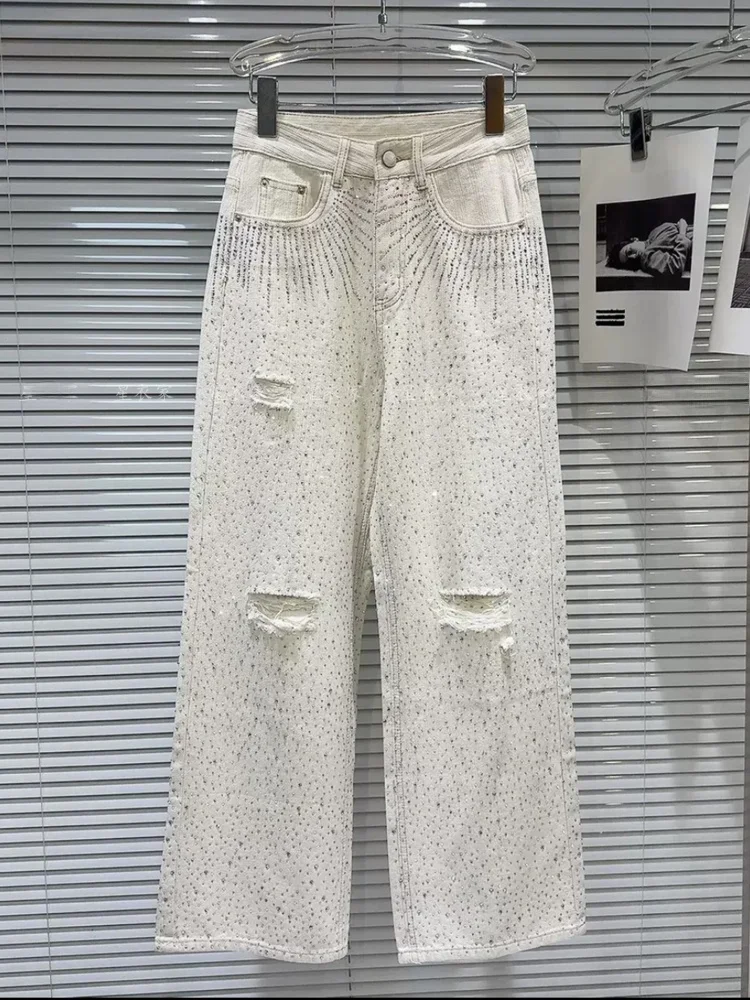 American Style Spicy Girl Diamond Splicing Denim Pants Women's Retro Design Sensation White Hole Slimming Floor-Length Pants
American Style Spicy Girl Diamond Splicing Denim Pants Women's Retro Design Sensation White Hole Slimming Floor-Length Pants
