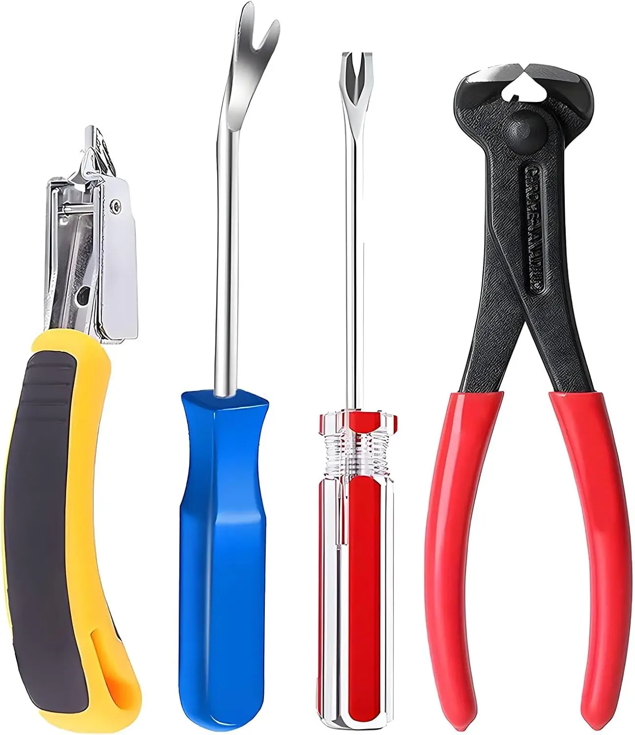 Staple Remover Tool Set 4 Pcs for Removing Nails from Furniture Floor Wooden Case with End Cutting Pliers and Tack Pullers
Staple Remover Tool Set 4 Pcs for Removing Nails from Furniture Floor Wooden Case with End Cutting Pliers and Tack Pullers