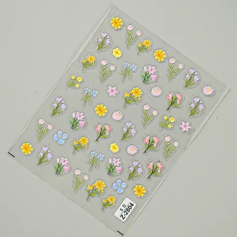 5D Reliëf Pastorale Bloemen Nail Stickers Daisy Lavendel Wildflower Rose Bow Nail Art Decals voor Vrouwen DIY Manicure Decoraties