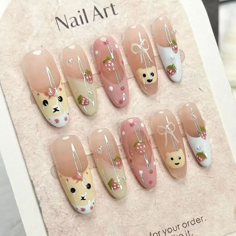 Strawberry Hand-painted French Cat's Eye Wearing Pure Handmade Manicure Removable Spring and Summer Nails White and Cute
Strawberry Hand-painted French Cat's Eye Wearing Pure Handmade Manicure Removable Spring and Summer Nails White and Cute