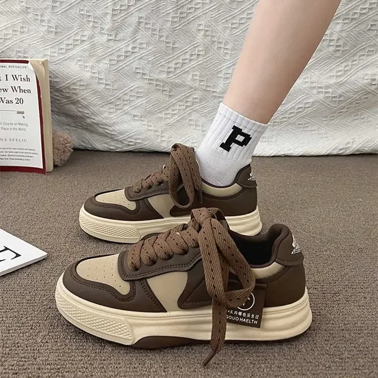 Board Shoes Women's Sneakers New Muffin Thick Bottom Khaki Black White Color Matching Fashion Women's Shoes Casual Sports Shoes
Board Shoes Women's Sneakers New Muffin Thick Bottom Khaki Black White Color Matching Fashion Women's Shoes Casual Sports Shoes