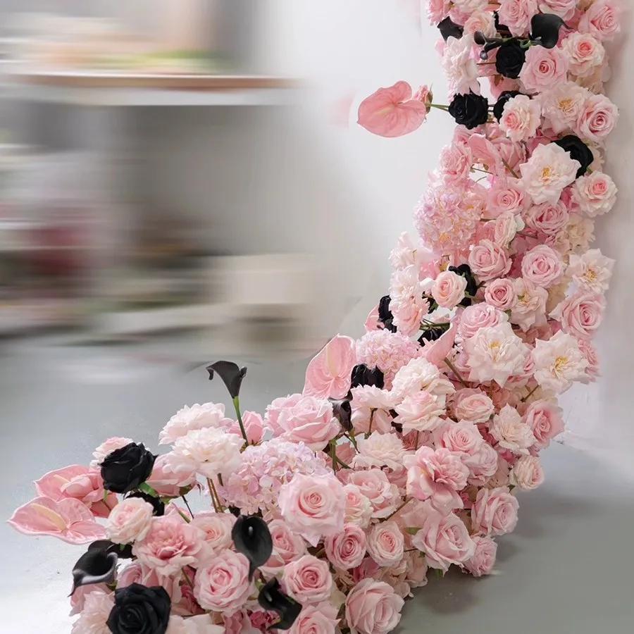Long table flowers black pink artificial flowers hotel wedding room wedding decoration table arrangement finished flowers
Long table flowers black pink artificial flowers hotel wedding room wedding decoration table arrangement finished flowers