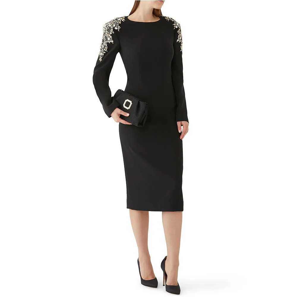 Luxury Balck Women's Evening Dress Mermaid Formal Party Gown Tea Length Prom Dress Long Sleeves Beading Saudi Dress
Luxury Balck Women's Evening Dress Mermaid Formal Party Gown Tea Length Prom Dress Long Sleeves Beading Saudi Dress