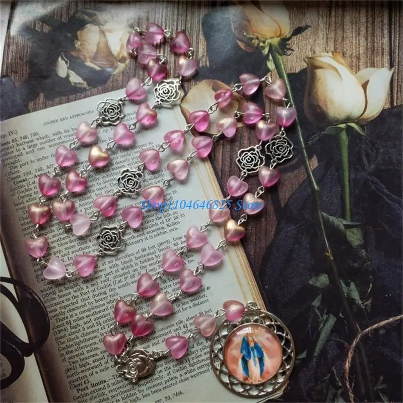 Rose Heart Beads Glass Charm Rosary Necklace Prayer Stylish Jewelry Accessorie 
Rose Heart Beads Glass Charm Rosary Necklace Prayer Stylish Jewelry Accessorie