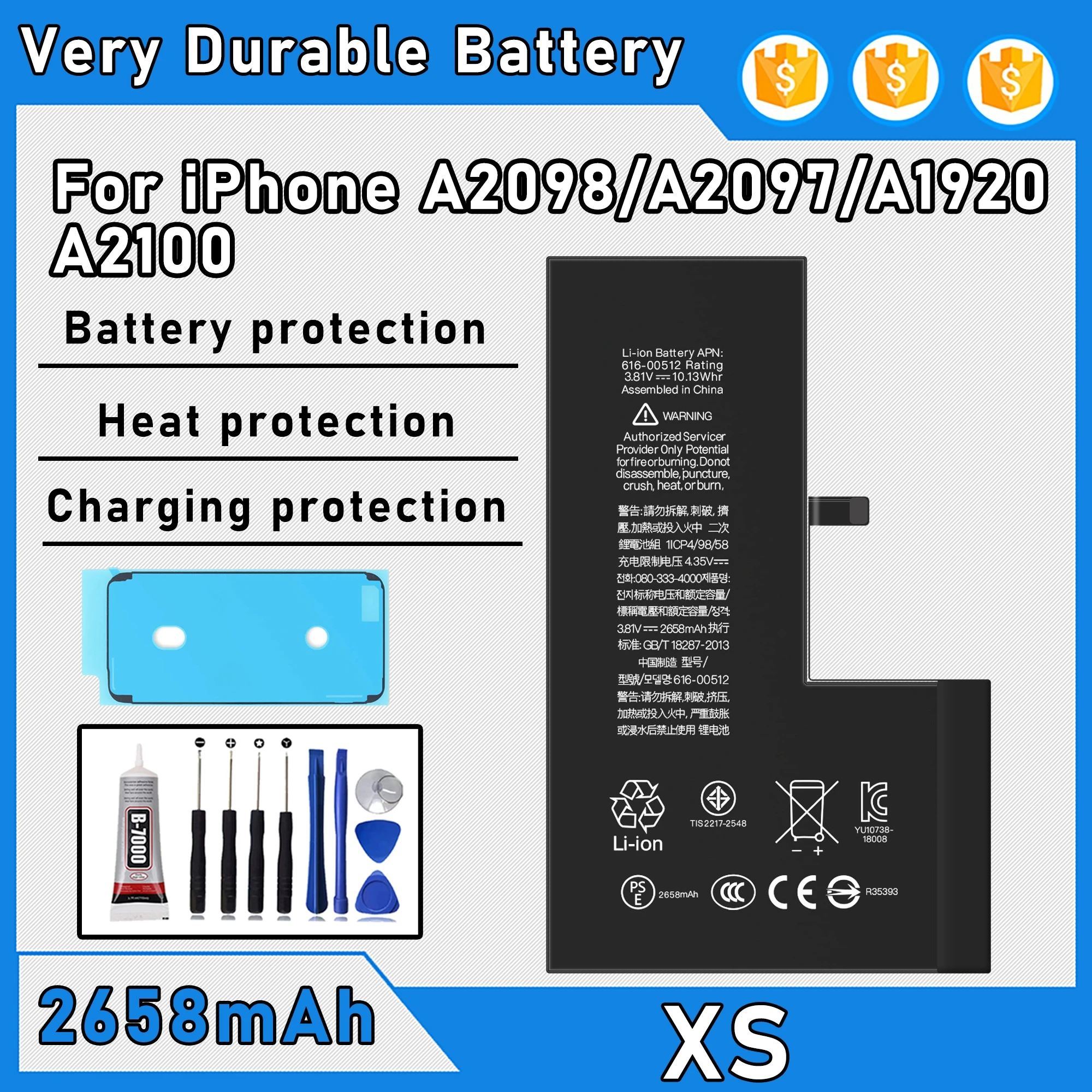 100% 0 Cycle High Capacity Battery For iPhone XS/A2098/A2097/A1920 Phone Bateria+Free Tool Kit
100% 0 Cycle High Capacity Battery For iPhone XS/A2098/A2097/A1920 Phone Bateria+Free Tool Kit