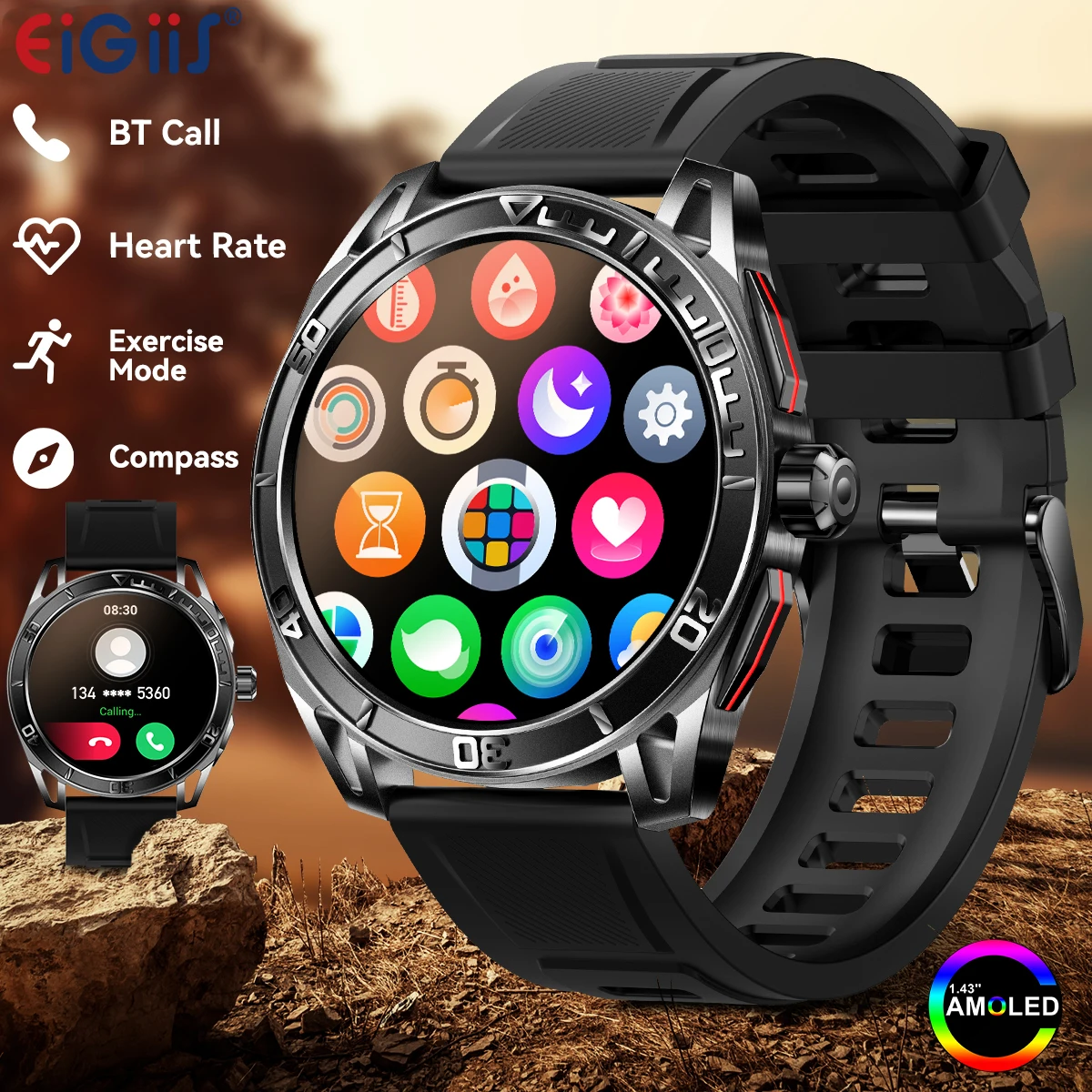Мужские умные часы EIGIIS, 1,43 дюйма, большой экран AMOLED, IP68, водонепроницаемые часы с пульсометром, трекером сна, прочные Bluetooth-умные часы
Мужские умные часы EIGIIS, 1,43 дюйма, большой экран AMOLED, IP68, водонепроницаемые часы с пульсометром, трекером сна, прочные Bluetooth-умные часы