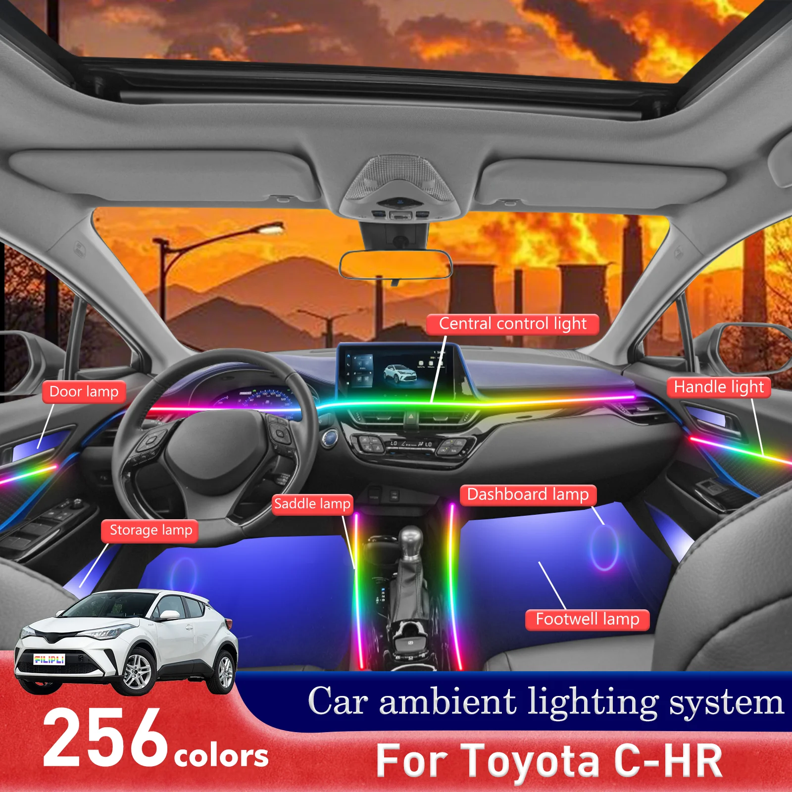 For Toyota C-HR Smart Remote Control Car Interior Ambient Light RGB 64 Colors LED Energy Saving Efficient Lamp Set
For Toyota C-HR Smart Remote Control Car Interior Ambient Light RGB 64 Colors LED Energy Saving Efficient Lamp Set