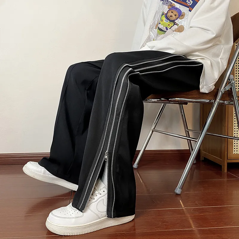 Men's Fashion Zipper Splicing Pants Spring Autumn Korean Casual Fashion Simple Loose Male's Black Split Straight Leg Trousers
Men's Fashion Zipper Splicing Pants Spring Autumn Korean Casual Fashion Simple Loose Male's Black Split Straight Leg Trousers