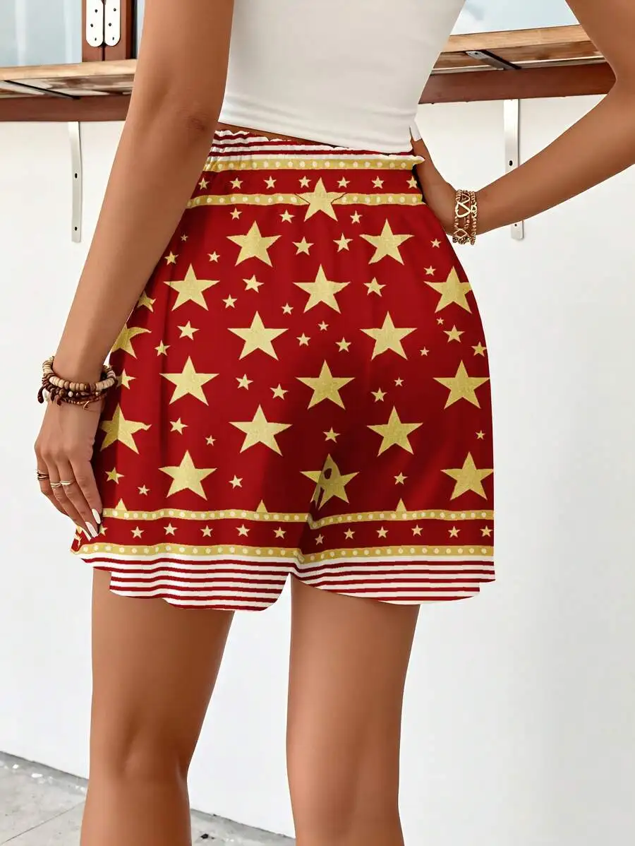 Women Wide Leg Shorts Red Gold Star Print Casual Beach Vacation Lightweight Comfortable
Women Wide Leg Shorts Red Gold Star Print Casual Beach Vacation Lightweight Comfortable