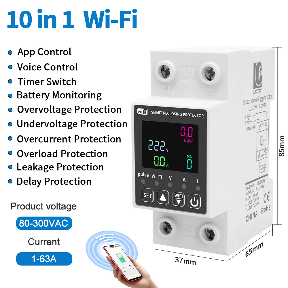 Tuya WiFi Smart Circuit Breaker reclosing Protector Voltage and current leakage Protection Timer Energy Meter
Tuya WiFi Smart Circuit Breaker reclosing Protector Voltage and current leakage Protection Timer Energy Meter