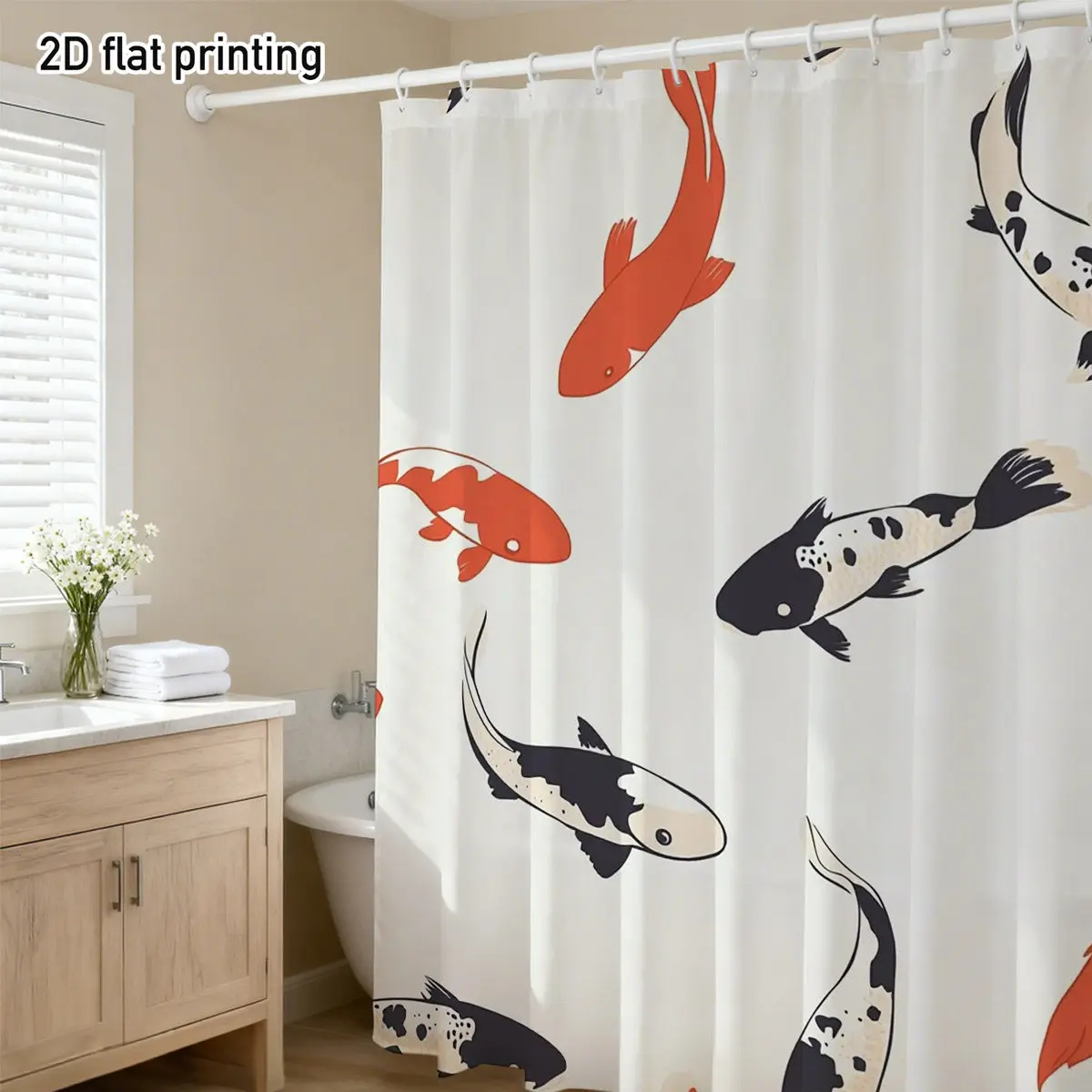 Shower Curtain Polyester Koi Fish Red Black White 2D Flat Waterproof Grommet Top Japanese Decor Home Gift
Shower Curtain Polyester Koi Fish Red Black White 2D Flat Waterproof Grommet Top Japanese Decor Home Gift
