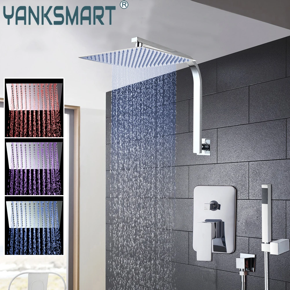 YANKSMART Chrome Bathroom Shower Faucet Set Concealed System Square Rainfall with Handshower Wall Mounted Bath Shower Mixer Taps
YANKSMART Chrome Bathroom Shower Faucet Set Concealed System Square Rainfall with Handshower Wall Mounted Bath Shower Mixer Taps