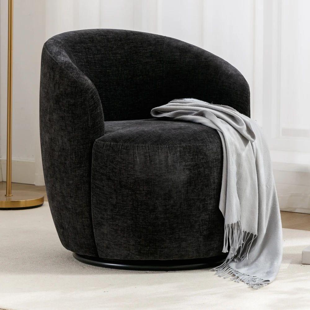 Chenille Fabric Swivel Accent Armchair Barrel Chair With Black Powder Coating Metal Ring,Black
Chenille Fabric Swivel Accent Armchair Barrel Chair With Black Powder Coating Metal Ring,Black