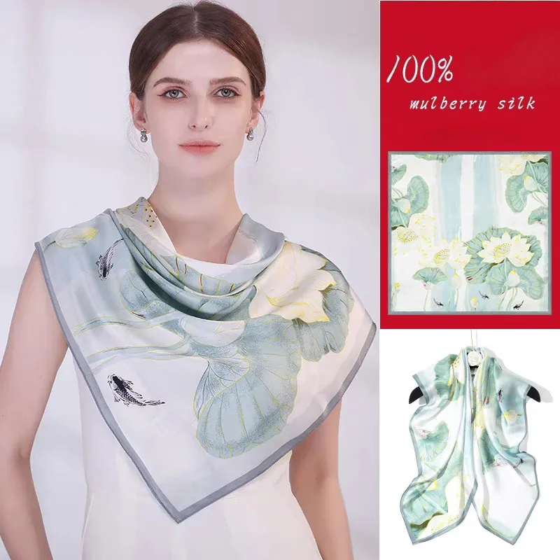 100% Mulberry Silk Scarf 35" Square Headscarf Women’s Hair Wraps Travel Shawl (88*88cm) With Gift Packed Mint Green Lotus Print
100% Mulberry Silk Scarf 35" Square Headscarf Women’s Hair Wraps Travel Shawl (88*88cm) With Gift Packed Mint Green Lotus Print