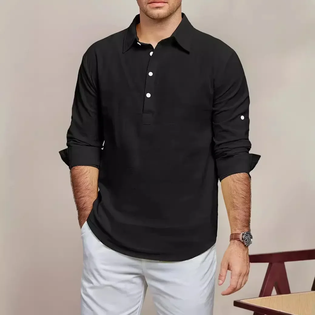 Повседневная стильная рубашка с воротником-стойкой и средними рукавами для мужчин. Удобная весенне-осенняя одежда.
Повседневная стильная рубашка с воротником-стойкой и средними рукавами для мужчин. Удобная весенне-осенняя одежда.