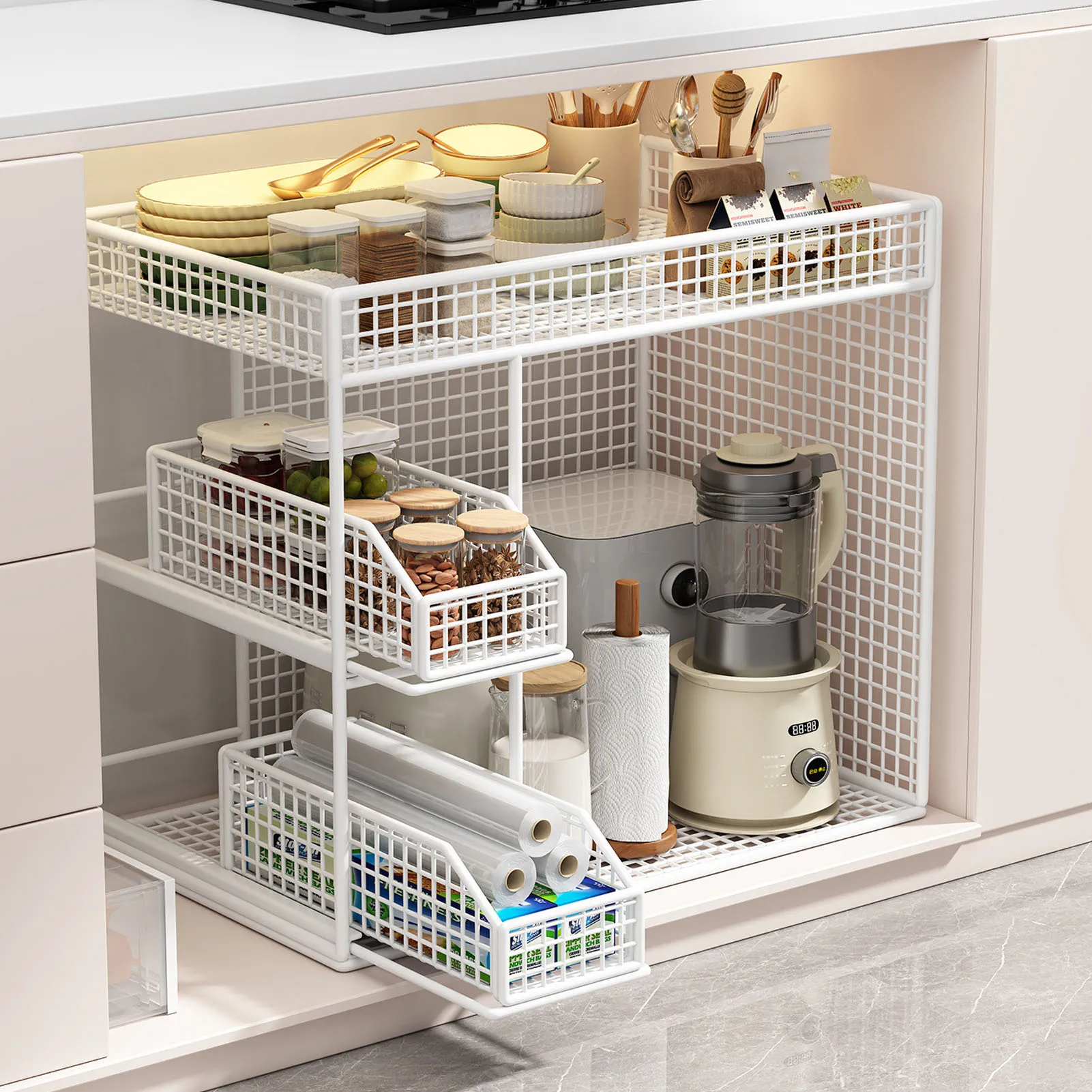 Mobile Storage Rack Breathable Space Saving Kitchen Organizer with 360° Rotating Lockable Wheels Pull Out Baskets for Bowls
Mobile Storage Rack Breathable Space Saving Kitchen Organizer with 360° Rotating Lockable Wheels Pull Out Baskets for Bowls