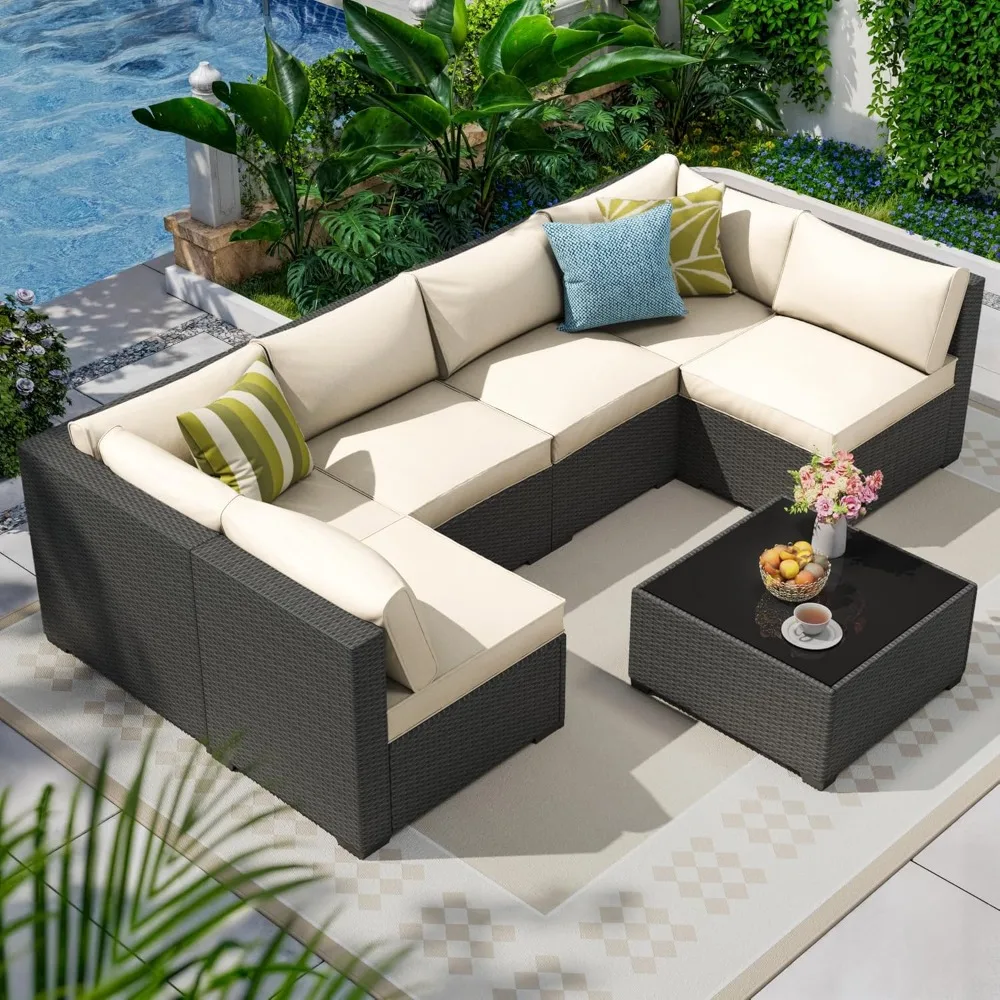 7 Piece Outdoor Patio Furniture Set, Outdoor Sectional Furniture, Rattan & Wicker Modern Modular Conversation Set Sofa Couch W/W
7 Piece Outdoor Patio Furniture Set, Outdoor Sectional Furniture, Rattan & Wicker Modern Modular Conversation Set Sofa Couch W/W