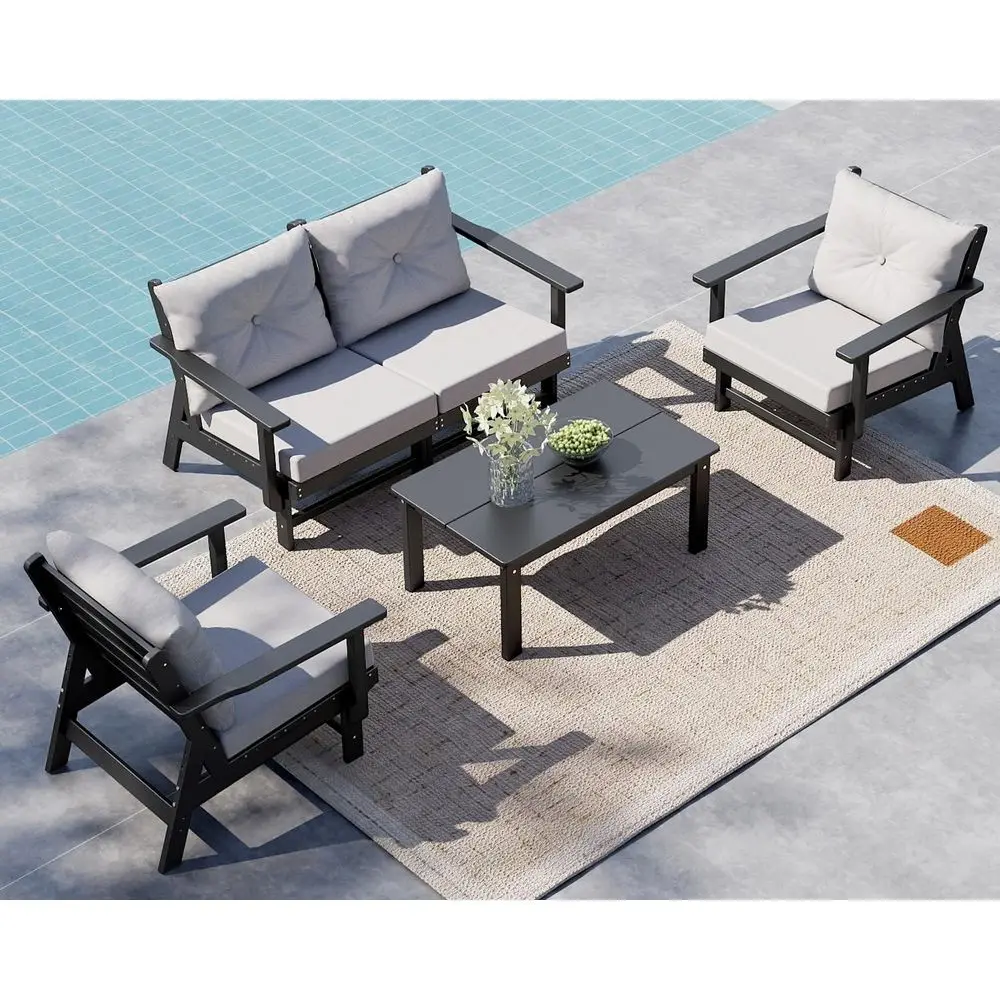 5PiecePatioFurnitureSet HDPE Plastic Outdoor Sectional Conversation Sets AllWeather Couch Sofa with Coffee Table Detachable Arm
5PiecePatioFurnitureSet HDPE Plastic Outdoor Sectional Conversation Sets AllWeather Couch Sofa with Coffee Table Detachable Arm