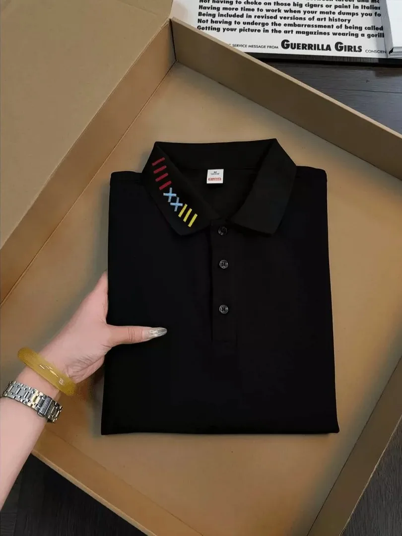 Summer New Style Casual Embroidered Collar Shirt Men's Short Sleeve Turn-down Collar T-shirt Black Breathable Cotton Blend
Summer New Style Casual Embroidered Collar Shirt Men's Short Sleeve Turn-down Collar T-shirt Black Breathable Cotton Blend