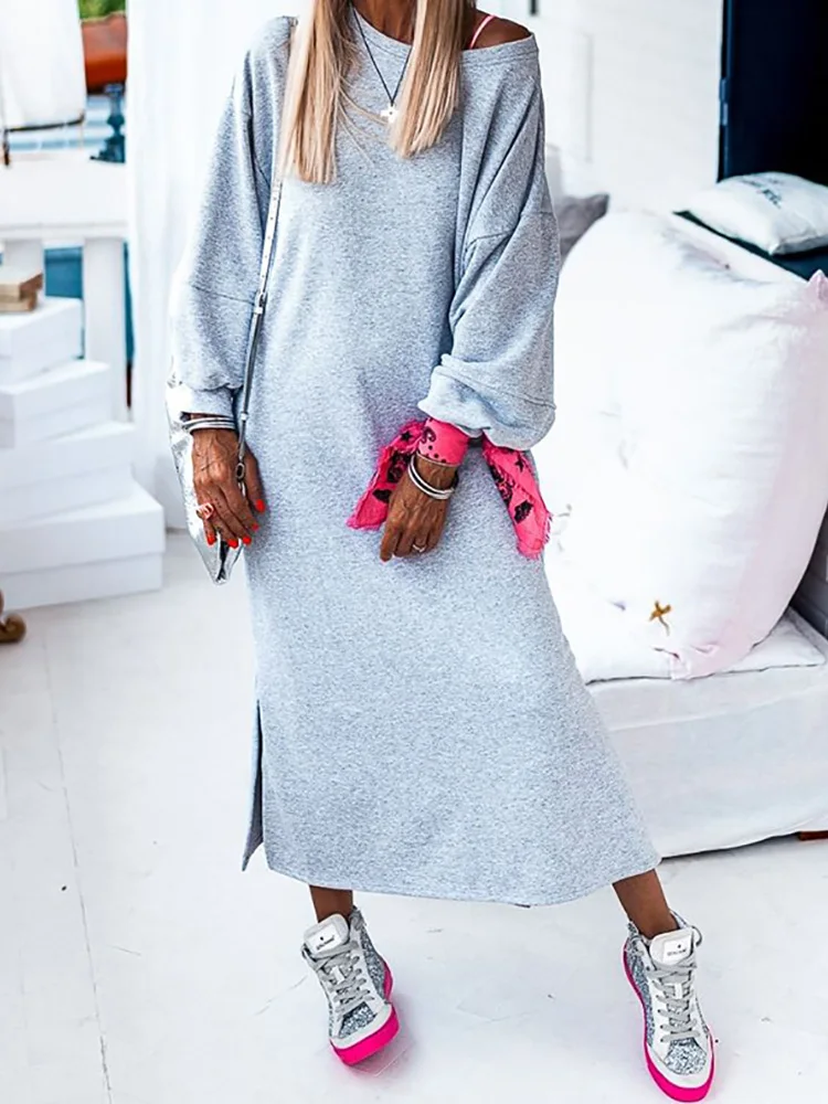 2023 Loose Loungewear Maxi Dress, Autumn Winter Simple O-Neck Fashion Party Dress, Women Holiday Long Sleeve Split Ladies Dress
2023 Loose Loungewear Maxi Dress, Autumn Winter Simple O-Neck Fashion Party Dress, Women Holiday Long Sleeve Split Ladies Dress