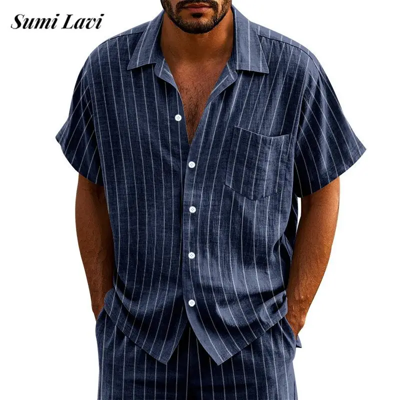 Vintage Mens Striped Shirts Short Sleeve Buttoned Turn-down Collar Casual Linen Shirt Men Leisure Breathable Loose Cardigan Tops
Vintage Mens Striped Shirts Short Sleeve Buttoned Turn-down Collar Casual Linen Shirt Men Leisure Breathable Loose Cardigan Tops