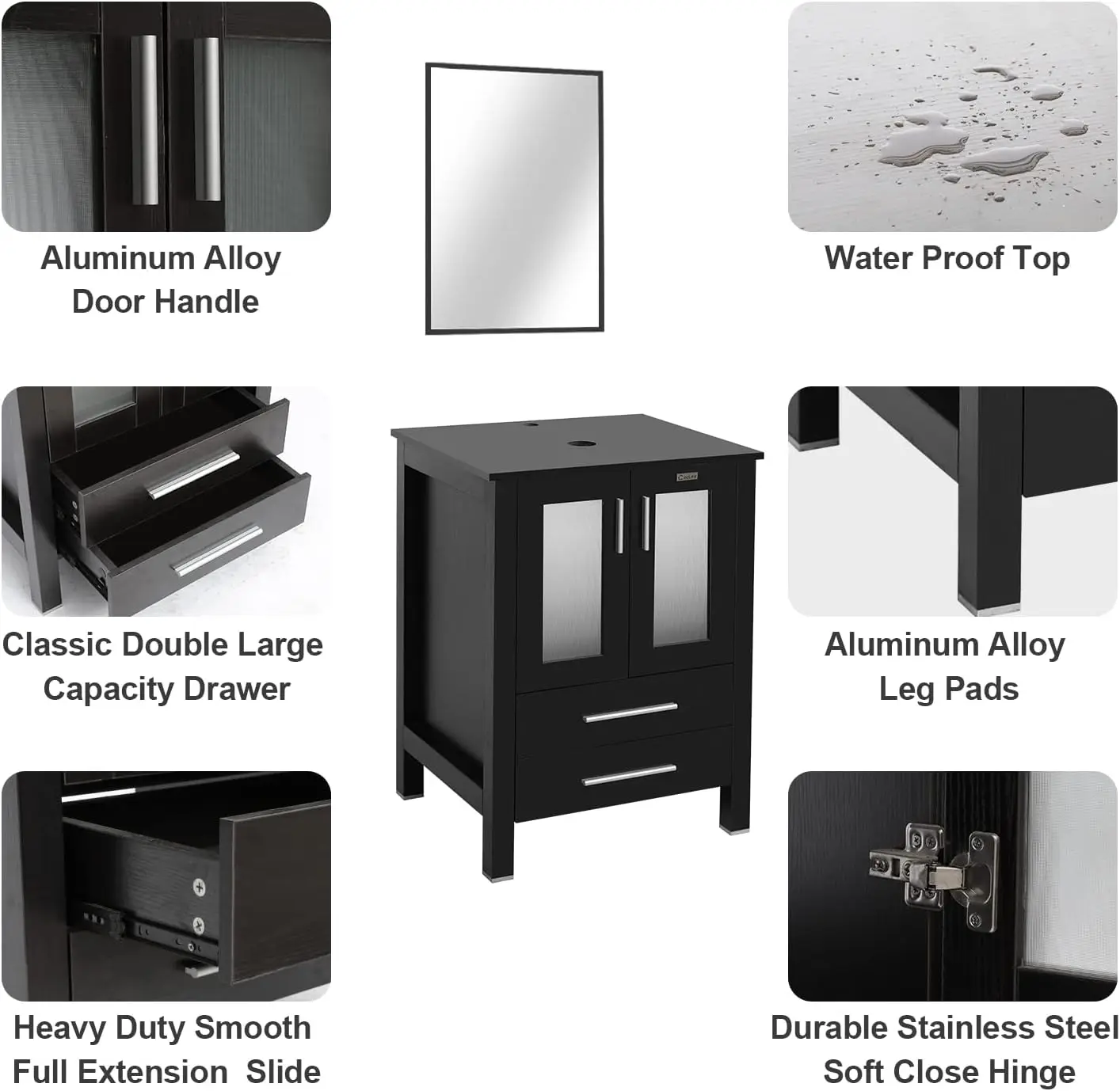 24" Modern Bathroom Vanity Sink Combo Black Stand Cabinet (Without Sink)
24" Modern Bathroom Vanity Sink Combo Black Stand Cabinet (Without Sink)