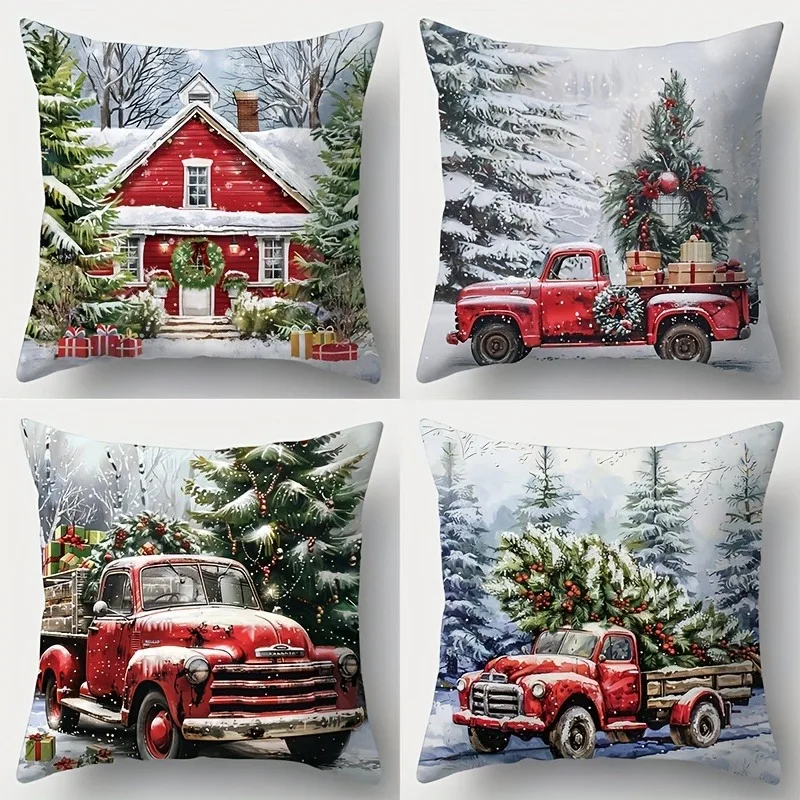 Рождественские наволочки: красный грузовик и снежный коттедж, рождественские сцены, украшение для дивана, комнаты, новогоднее праздничное украшение для дома
Рождественские наволочки: красный грузовик и снежный коттедж, рождественские сцены, украшение для дивана, комнаты, новогоднее праздничное украшение для дома
