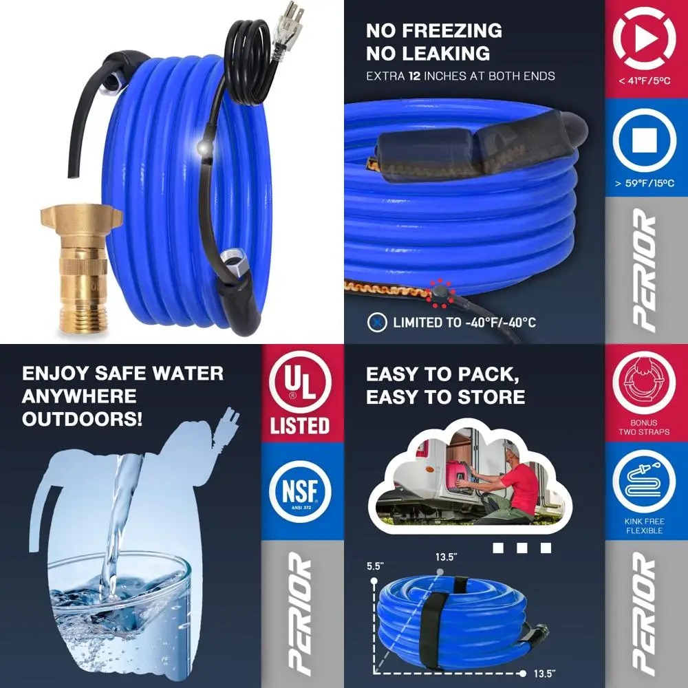NSF 372 Certified RV Camper Drinking Water Hose, 30 Feet Heated with Reducer, Automatic Thermostat, Antifreeze Included for Outd
NSF 372 Certified RV Camper Drinking Water Hose, 30 Feet Heated with Reducer, Automatic Thermostat, Antifreeze Included for Outd