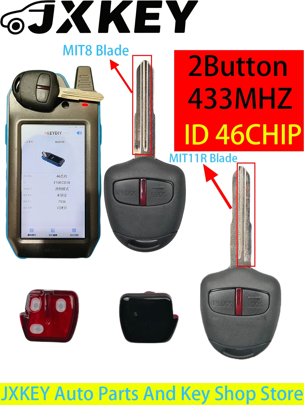 JXKEY 2PCS 434MHZ ID46 Chip Remote Control Car Key Fob For Mitsubishi Lancer Outlander Shogun Pajero,MIT8/MIT11R Blade
JXKEY 2PCS 434MHZ ID46 Chip Remote Control Car Key Fob For Mitsubishi Lancer Outlander Shogun Pajero,MIT8/MIT11R Blade