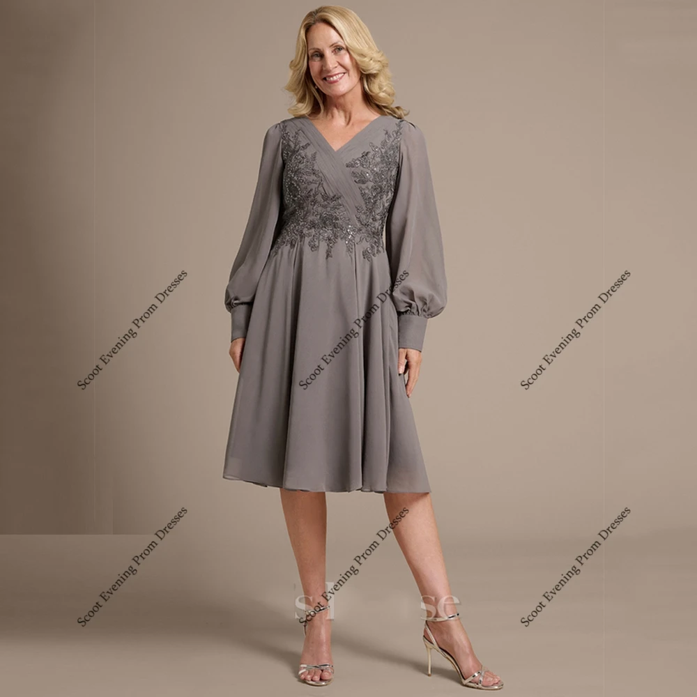 Simple Grey Mother of Bride Dresses with Lace Full Sleeve A Line Wedding Party Dresses for Women 2025 Summer New Robe De Soirée
Simple Grey Mother of Bride Dresses with Lace Full Sleeve A Line Wedding Party Dresses for Women 2025 Summer New Robe De Soirée