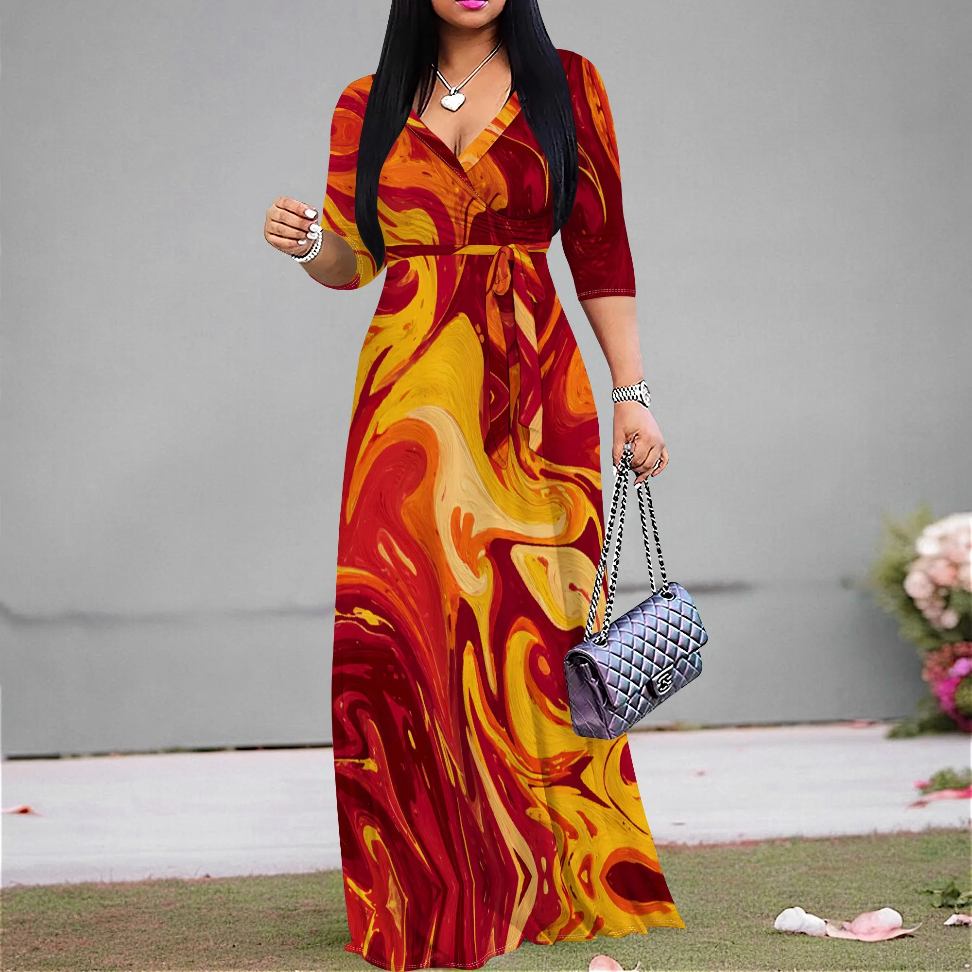 Pink Blue Fluid Marble Print Maxi Dress S‑3XL V‑Neck Wrap Style with Tie Waist & 3/4 Sleeves for Art Show, Wedding or Dinner
Pink Blue Fluid Marble Print Maxi Dress S‑3XL V‑Neck Wrap Style with Tie Waist & 3/4 Sleeves for Art Show, Wedding or Dinner