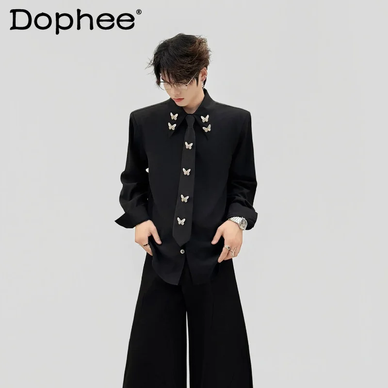Men's 2026 Summer New Fashion Metal Butterfly Decorative Tie Shirts Men's High-end Elegant Tops Handsome Shoulder Padded Shirts
Men's 2026 Summer New Fashion Metal Butterfly Decorative Tie Shirts Men's High-end Elegant Tops Handsome Shoulder Padded Shirts