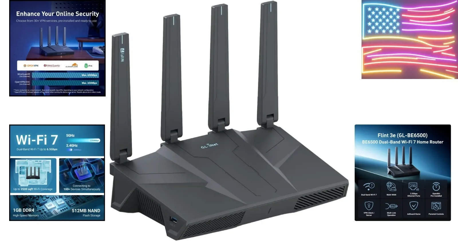 Маршрутизатор Flint 3e WiFi 7, высокоскоростной Wi-Fi роутер для беспроводного интернета с VPN
Маршрутизатор Flint 3e WiFi 7, высокоскоростной Wi-Fi роутер для беспроводного интернета с VPN