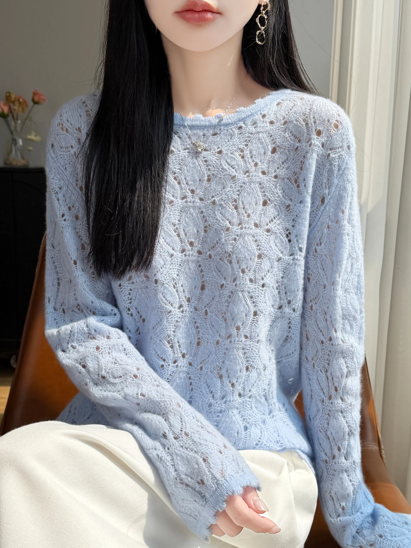 TLOML Early Spring New Women‘s 100% Wool Knitwear O-neck Fully Hollowed out Pullover Cashmere Sweater Soft Comfy Chic Thin Tops
TLOML Early Spring New Women‘s 100% Wool Knitwear O-neck Fully Hollowed out Pullover Cashmere Sweater Soft Comfy Chic Thin Tops