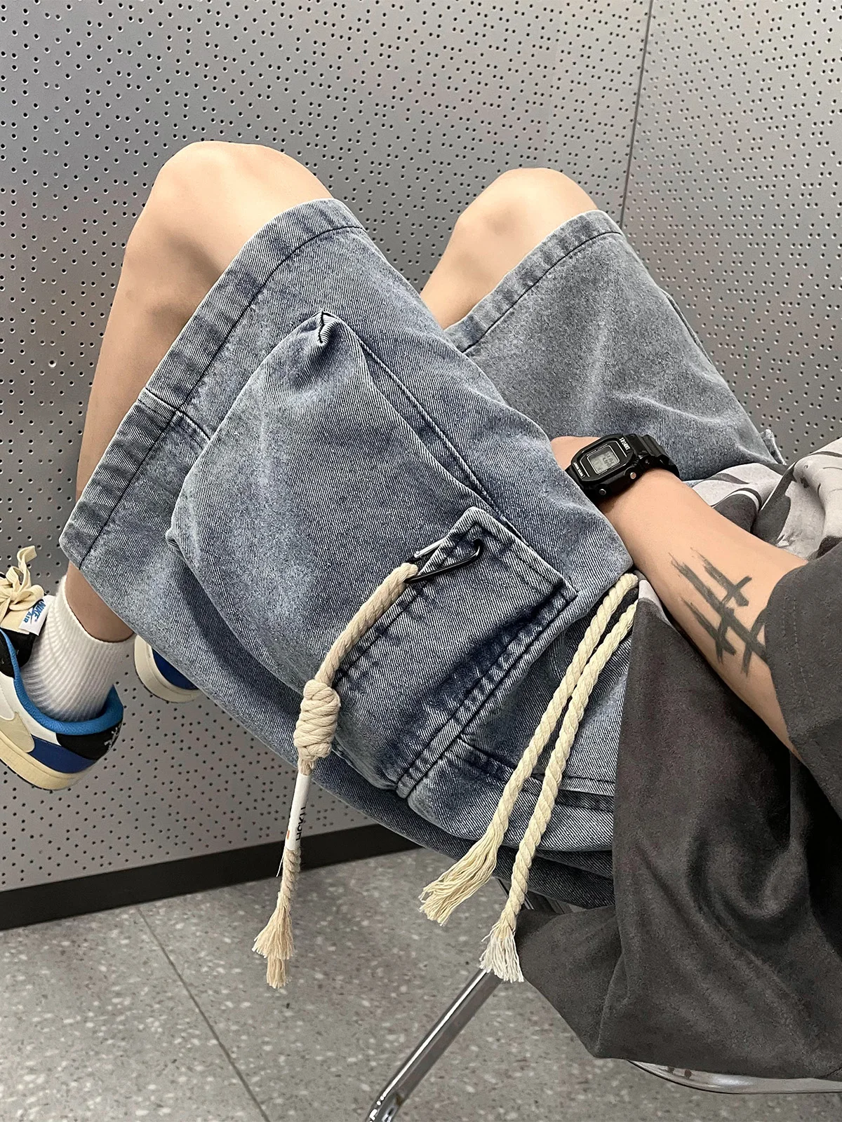 Summer Thin Elastic Waist Jeans Workwear orts Men's Waed 5-Quarter Trendy Brand Vintage Multi-ket Youthful Pants
Summer Thin Elastic Waist Jeans Workwear orts Men's Waed 5-Quarter Trendy Brand Vintage Multi-ket Youthful Pants
