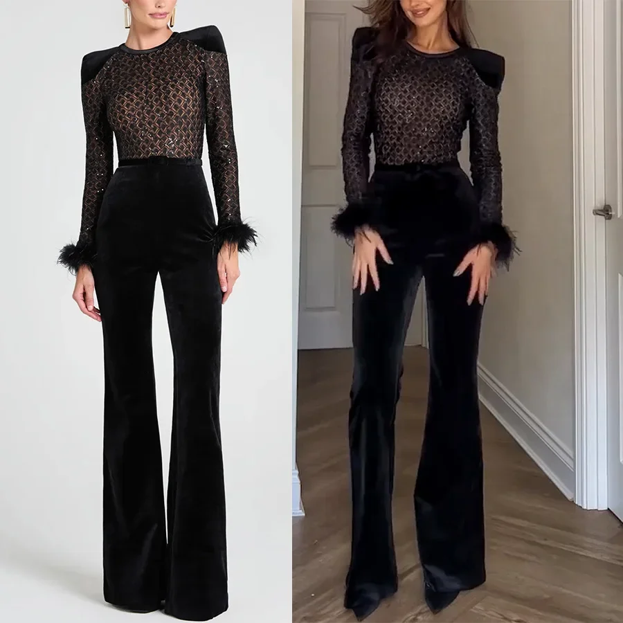 2025 Autumn and Winter New Style Gold Velvet Splicing Long-sleeved Jumpsuit Casual Party Women's Trousers
2025 Autumn and Winter New Style Gold Velvet Splicing Long-sleeved Jumpsuit Casual Party Women's Trousers