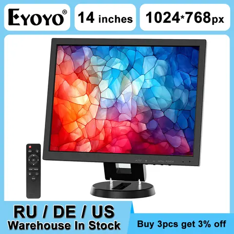 EYOYO 14 Inch LCD HDMI Monitor 1024x768 Small VGA Display BNC CCTV Security Cameras Video Monitor With Speaker&Remote Controller