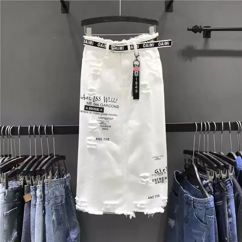 2025 Spring and Autumn New Large Size Ripped White Denim Skirt Half Skirt Hip Wrap Medium and Long One-step Skirt Summer
2025 Spring and Autumn New Large Size Ripped White Denim Skirt Half Skirt Hip Wrap Medium and Long One-step Skirt Summer