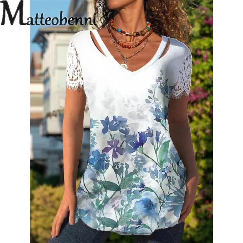 Elegant Plants Floral Print Lace Short Sleeve Tops Female Summer Daily Casual Hollow Out V Neck Pullover T-Shirt Women's Tees 23
Elegant Plants Floral Print Lace Short Sleeve Tops Female Summer Daily Casual Hollow Out V Neck Pullover T-Shirt Women's Tees 23