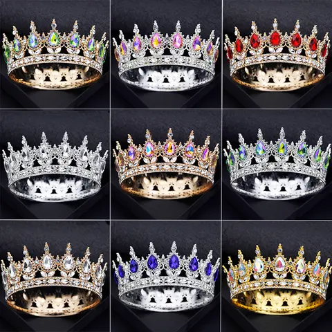 Diadèmes et couronnes reine royale roi pour femmes, princesse, bal de promo, fête de mariage, diadème rond complet, accessoires bijoux pour cheveux de mariée