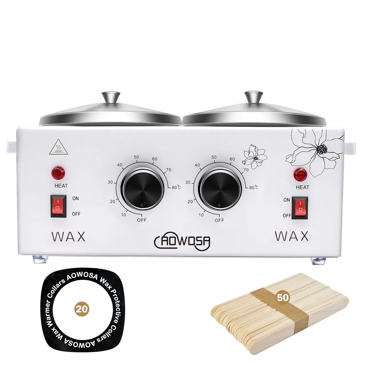 Dual Pot Wax Warmer with Adjustable Temp, 50 Sticks & 20 Collars, for Salon or Home Hair Removal
Dual Pot Wax Warmer with Adjustable Temp, 50 Sticks & 20 Collars, for Salon or Home Hair Removal