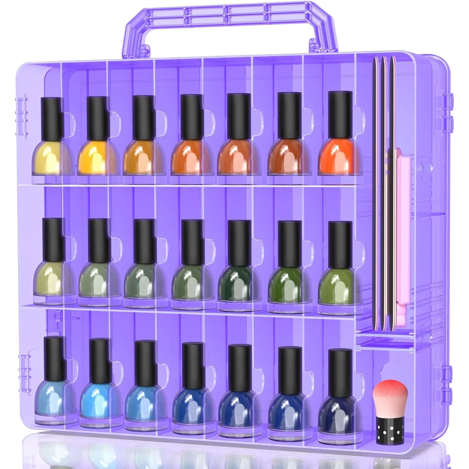 Portable Nail Polish Organizer, Clear Double Side Nail Polish Holder for 48 Bottles, Adjustable Dividers, Space Saver Case
Portable Nail Polish Organizer, Clear Double Side Nail Polish Holder for 48 Bottles, Adjustable Dividers, Space Saver Case