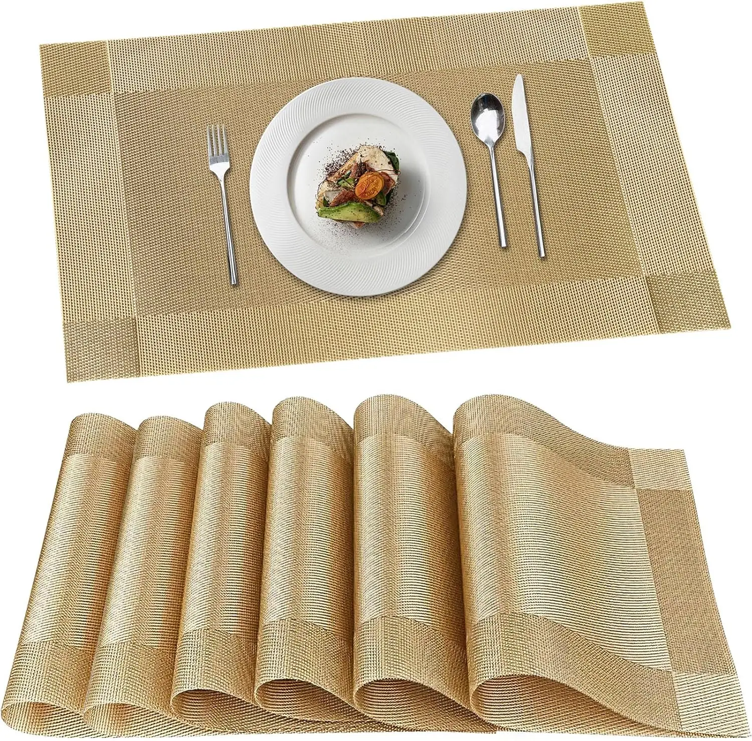 Gold Woven Vinyl Placemats Set of 6 - Heat Resistant, Anti-Skid, Easy Clean
Gold Woven Vinyl Placemats Set of 6 - Heat Resistant, Anti-Skid, Easy Clean