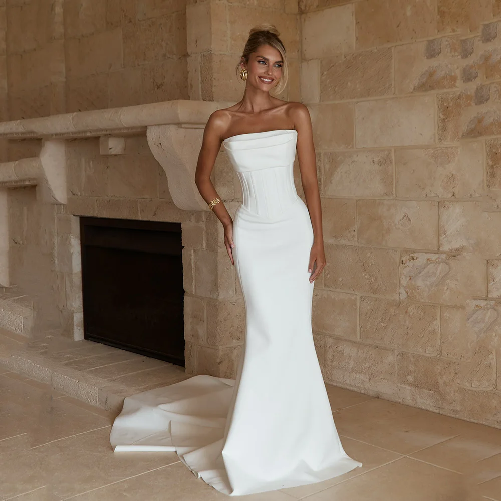 Elegant Mermaid Wedding Dresses Corset Strpaless Floor Length Bridal Dress Simple High Slit Evening Wedding Gowns Customized
Elegant Mermaid Wedding Dresses Corset Strpaless Floor Length Bridal Dress Simple High Slit Evening Wedding Gowns Customized