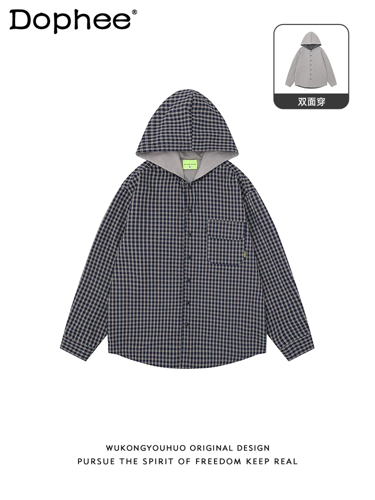 Japanese Style INS Retro Reversible Hooded Plaid Shirt Jacket Autumn Simple Loose Casual Long Sleeve Shirt for Men
Japanese Style INS Retro Reversible Hooded Plaid Shirt Jacket Autumn Simple Loose Casual Long Sleeve Shirt for Men