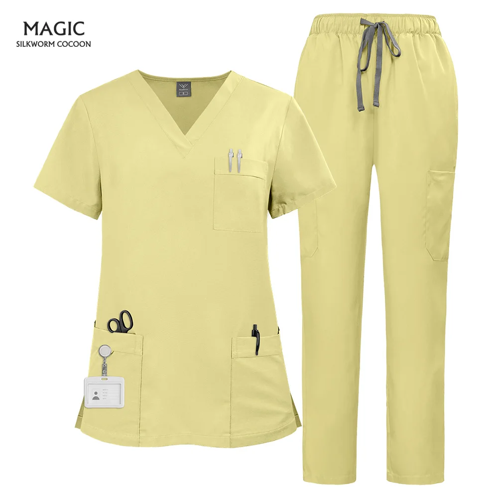 Wholesale Unisex Clinic Scrub Suit Solid Color Medical Working Clothes Set V-neck Scrubs Set for Women Pet Hospital Work Uniform
Wholesale Unisex Clinic Scrub Suit Solid Color Medical Working Clothes Set V-neck Scrubs Set for Women Pet Hospital Work Uniform