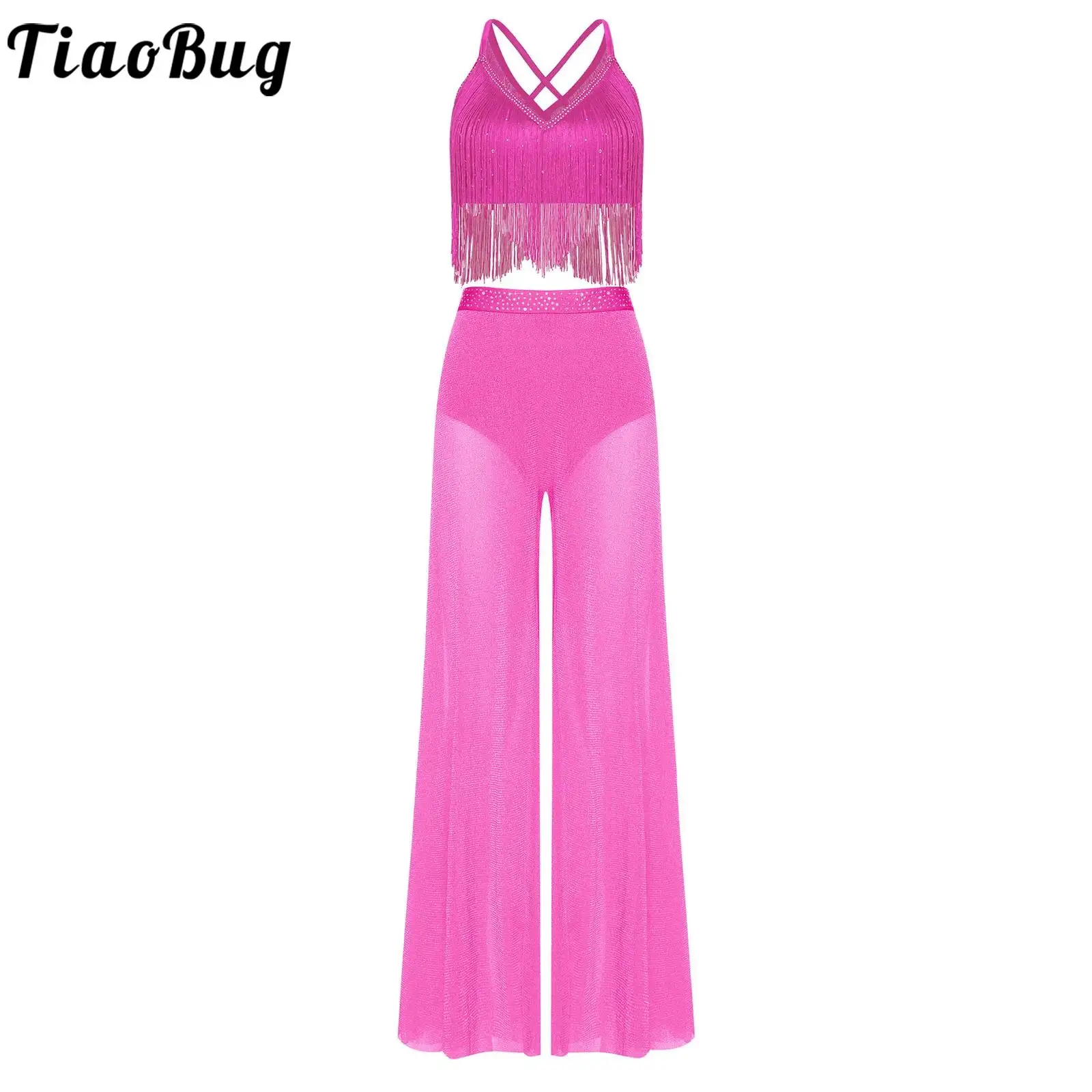 Women Belly Lyrical Ballet Dance Outfit Sleeveless Fringe Crop Top And Mesh Pants with Built-in Briefs Modern Jazz Dance Costume
Women Belly Lyrical Ballet Dance Outfit Sleeveless Fringe Crop Top And Mesh Pants with Built-in Briefs Modern Jazz Dance Costume