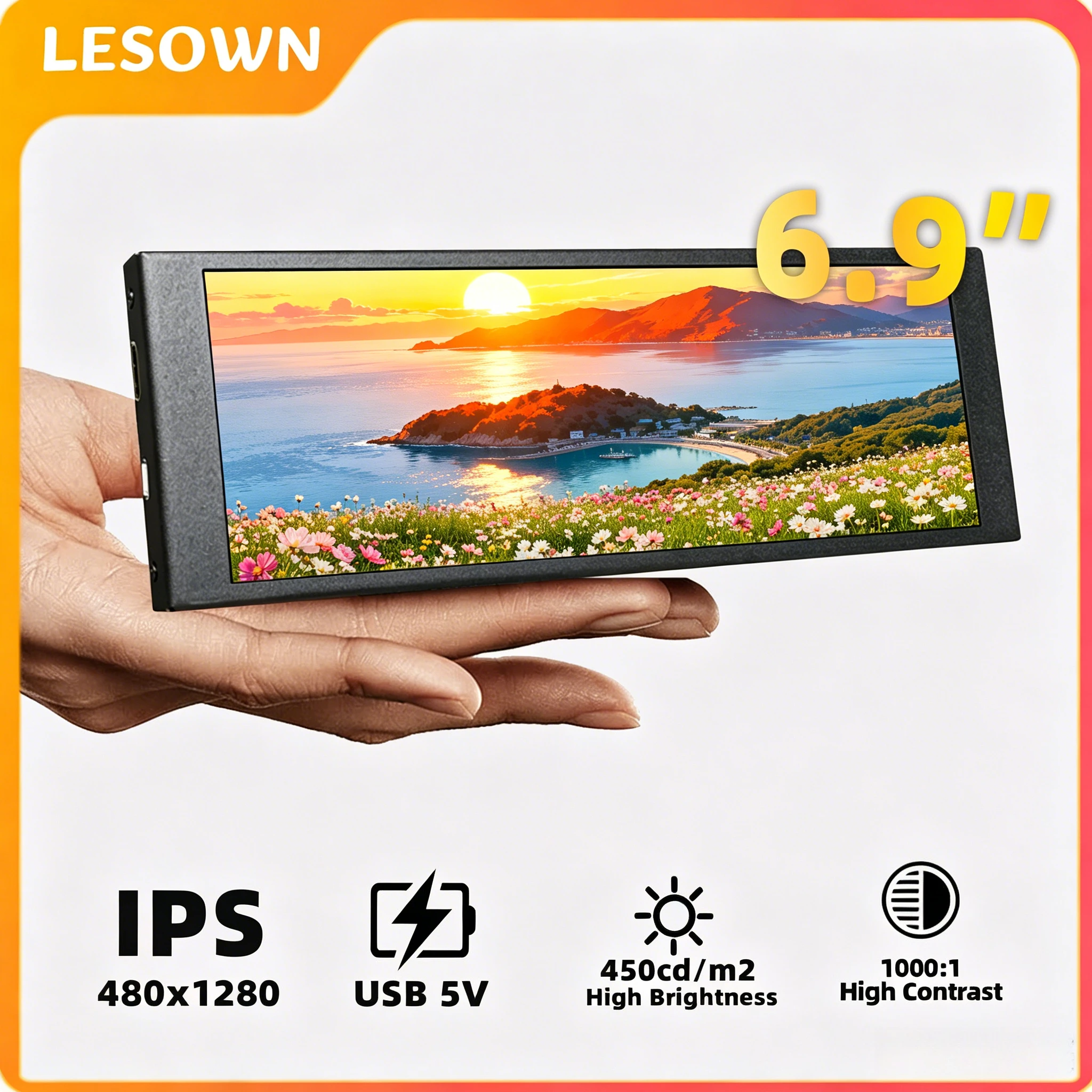 LESOWN Compact 6.9 Stretched Mini PC External Monitor 480x1280 RPi Mount Aluminum Sub-display for Linux Dev Board Setup
LESOWN Compact 6.9 Stretched Mini PC External Monitor 480x1280 RPi Mount Aluminum Sub-display for Linux Dev Board Setup